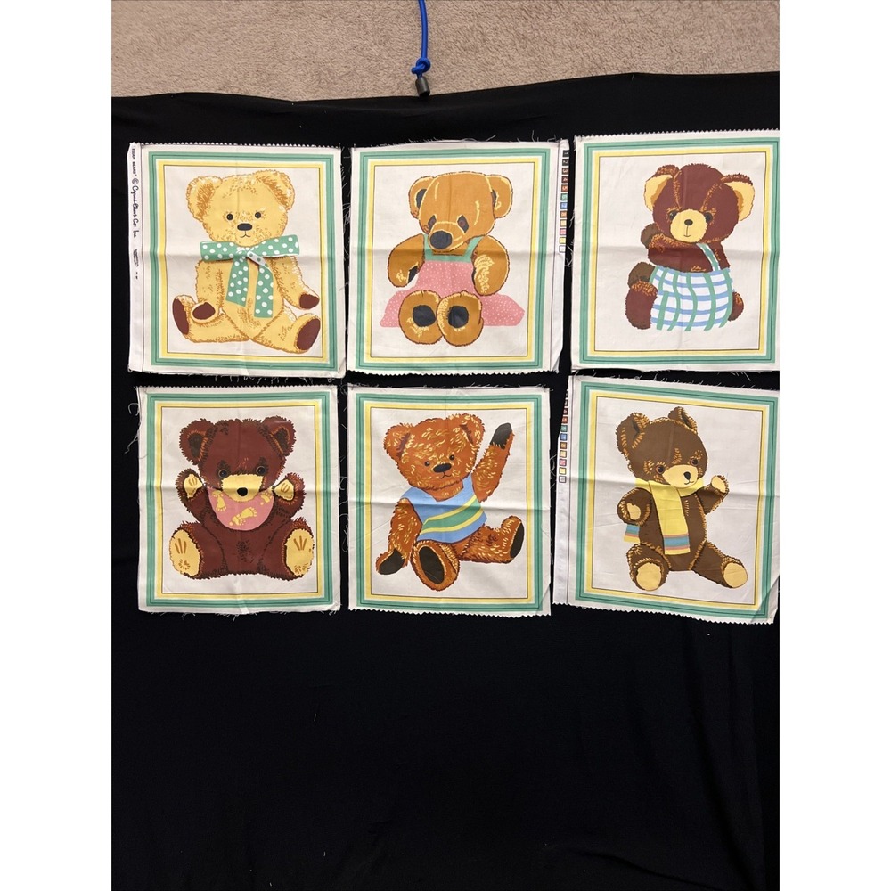 Vintage Teddy Bear Fabric Panels Lot Cyrus Clark Nursery Craft Sewing READ